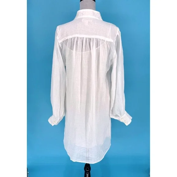 Banana Republic White Ramie Sheer Tunic Dress Tall S Bride Resort NO BELT - Picture 3 of 13